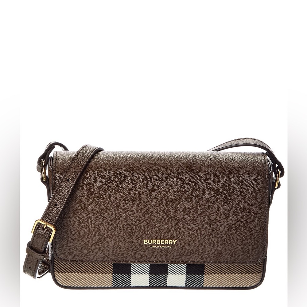 Burberry Brown Leather Crossbody Bag Signature Check Large